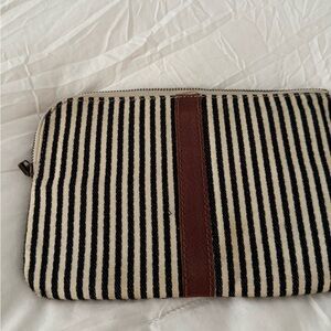 Madewell Black Striped Canvas Wallet with Brown Detail